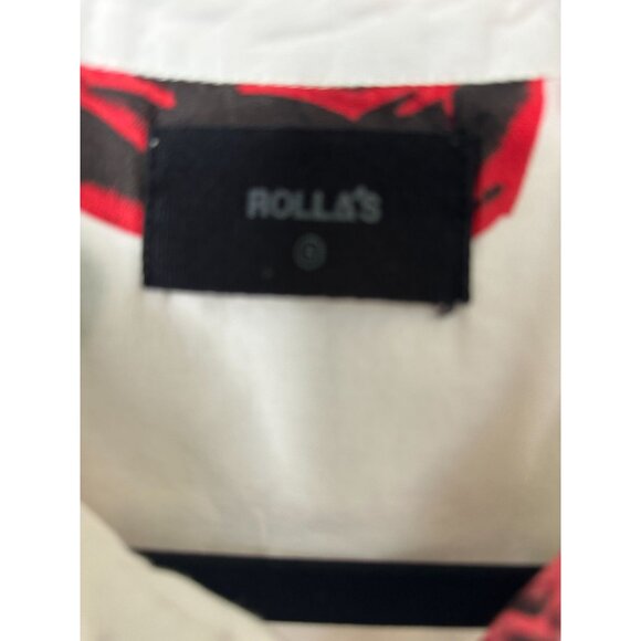 Rollas Mens White Red floral Shirt Small short sleeve button up cotton collared - Picture 3 of 6